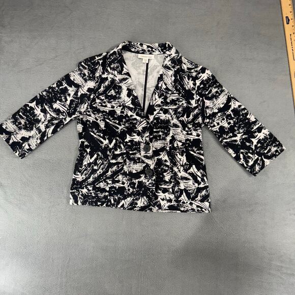 Coldwater Creek Petite 6 Womens Blazer Jacket Black White Floral Pattern Cotton - Picture 1 of 9